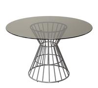 DRW Tavolo da Pranzo in Vetro Metallo 120 x 120 x 76 cm, Effetto Marmo Nero e Argento, 120x120x76cm