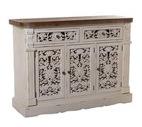 DRW Tavolo di Ingresso con 3 Ante e 2 cassetti intagliati in Legno e MDF in Bianco Invecchiato 121 x 39 x 90 cm, Madera Y DM, estandar