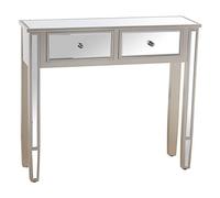 DRW Tavolo d'ingresso con 2 cassetti in legno e specchio in colore champagne e specchio e 90 x 25 x 80 cm