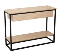 DRW Tavolo d'ingresso con 2 cassetti in metallo e legno MDF in naturale e nero 100 x 35 x 75 cm