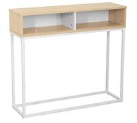 DRW Tavolo d'ingresso con 2 fessure in metallo e legno MDF in naturale e bianco 100 x 30 x 91 cm, altezza gambe 70 cm