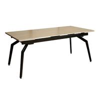 DRW Tavolo rettangolare estensibile in melammina effetto marmo travertino e metallo in nero e beige 76x240x90 cm