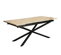 DRW Tavolo rettangolare estensibile in melammina effetto marmo travertino e metallo in nero e beige 76x240x90 cm