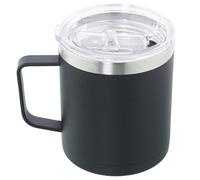 DRW Tazza termica da 350 ml in acciaio inox doppio e coperchio acrilico in nero e trasparente, 9 x 9 x 11 cm