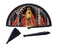 DRW Ventaglio in Legno Decorato con la Madonna della Candelaria, Multicolore, Medidas: 42 cm