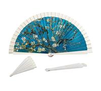 DRW Ventaglio in Legno Decorato con Quadro mandorlo in Fiore di Van Gogh, Bianco, Medidas: 42 cm