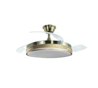 DRW Ventilatore da soffitto con 3 pale retrattili in metallo e acrilico con luce in Dreamy Pelle 53x106x106 cm