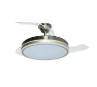 DRW Ventilatore da soffitto con 3 pale retrattili in metallo e acrilico con luce in pelle luminosa 53x106x106 cm