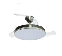 DRW Ventilatore da soffitto con 3 pale retrattili in metallo e acrilico con luce in velluto pelle 53x106x106 cm