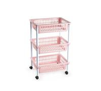 DRW Verdulero Carrello Cucina 3 cesti PVC Rosa Bastone 40x30x61.5 cm