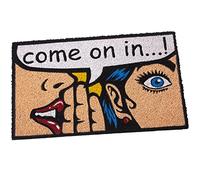DRW Zerbino Rettangolare in Fibra di Cocco con Fiori e Logo Come on in 45 x 75 cm, Multicolore, estandar