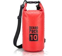 Dry Bag, Borsa Sacca Zaino Impermeabile Waterproof, chiusura a rotolo e tracolla, custodia impermeabile per cellulare e marsupio per Mare Barca Pesca Rafting Spiaggia Sport Acquatici (Red, 10l)