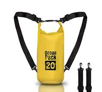 Dry Bag, Borsa Sacca Zaino Impermeabile Waterproof, chiusura a rotolo e tracolla, custodia impermeabile per cellulare e marsupio per Mare Barca Pesca Rafting Spiaggia Sport Acquatici (Yellow, 20l)