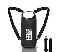 Dry Bag, Borsa Sacca Zaino Impermeabile Waterproof, chiusura a rotolo e tracolla, custodia impermeabile per cellulare e marsupio per Mare Barca Pesca Rafting Spiaggia Sport Acquatici (Black, 20l)