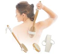 Dry Brushing Body Brush Set - Best for Cellulite, Lymphatic Drainage & Skin Exfoliating - Natural Bristle Spa Kit - Long Handle Back Scrubber, Massager