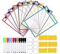 Dry Erase, 10 sacchetti riutilizzabili e lavabili, con 12 penne cancellabili, 6 gomme e 8 occhielli in metallo per ufficio e scuola