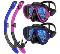 Dry Top - Set di 2 maschere da snorkeling per adulti, maschera per immersioni subacquee e snorkeling, anti appannamento, pacchetti per snorkeling, in vetro temperato, vista panoramica, copertura per