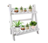 DRYEN Supporto per piante in legno a 2 livelli, supporto per piante pieghevole, scaffali per fioriera per vasi da fiori, espositore pieghevole per interni