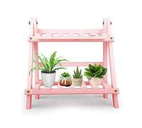 DRYEN Supporto per piante in legno a 2 livelli, supporto per piante pieghevole, scaffali per fioriera per vasi da fiori, espositore pieghevole per interni