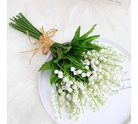 DRYFAL 12 fiori artificiali di giglio della valle con campanella bianca finta campana a vento, orchidea, bouquet di fiori artificiali di maggio per casa, matrimoni, feste, giglio giardino