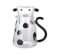 DRYFAL 5501800ml trasparente mucca stampa comodino acqua set con bicchiere di vetro per camera da letto, bottiglia di vetro collutorio per bagno, brocca d'acqua succo di vetro trasparente, caraffa