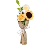 DRYFAL Finito lavoro a maglia uncinetto bouquet di fiori a mano uncinetto bouquet misto fatto a mano fai da te fiore lavorato a maglia rosa girasole margherita fiore artificiale per vaso decorazione