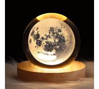 DRYFAL Luce notturna 3D a forma di alce con sfera di cristallo per bambini, lampada da notte con base in legno, decorazione fantasy, palla crsytal a LED, galassia, pianeta, luce notturna, idea regalo,