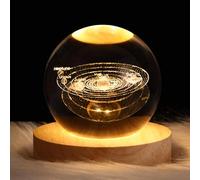 DRYFAL Luce notturna a sfera di cristallo con sistema solare 3D per bambini, lampada da notte con base in legno, decorazione fantasy, palla crsytal, alce, LED, galassia, pianeta, luce notturna,