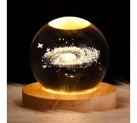 DRYFAL, Sfera di cristallo 3D con motivo galassia, luce notturna per bambini a forma di sfera in vetro, lampada da notte con base in legno, tema fantasy con alce, decorazione in cristallo, con LED