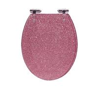 DRYFAL Tavoletta Water Universale in Resina, Glitterato Sedile WC, Copriwater Universali con Cerniere Cromate Antiruggine, Copriwater Universale Forma Ovale, ASSE WC 36 * 42cm,Rosa