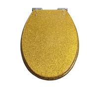 DRYFAL Tavoletta Water Universale in Resina, Glitterato Sedile WC, Copriwater Universali con Cerniere Cromate Antiruggine, Copriwater Universale Forma Ovale, ASSE WC 36 * 42cm,d'oro