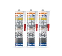 Dryzone Silicone Sigillante Antimuffa Trasparente (3 x 310ml) - Per Ambienti Interni Umidi, Asciugatura Rapida, Adesione Forte, Lunga Durata Contro la Muffa