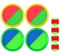 DS. DISTINCTIVE STYLE Set da gioco in velcro per esterni, giochi all'aperto per bambini, giochi da spiaggia e piscina, gioco di lancio e pesca con 4 racchette e 4 palline