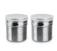 ds. distinctive style Shaker per zucchero a velo, 2 pezzi, shaker per cannella, per caffè, bar, in acciaio inox, con coperchio, per pepe, farina e cacao (piccolo, 200 ml)