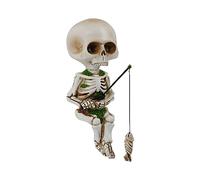 ds. distinctive style Statua di scheletro da pesca, 11,4 cm, mini statuette a forma di teschio, decorazione gotica di Halloween, in resina, scultura per esterni, giardino, stagno, fontana a bordo