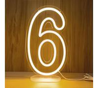DS&DV Insegna LED al neon con numero 6, 38,1 cm, dimmerabile, luce bianca calda, per feste di compleanno, alimentata tramite USB, da posizionare in piedi o da appendere (38,1 cm, numero 6)