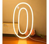 DS&DV Insegna LED al neon, luci bianche dimmerabili, alimentate tramite USB, da posizionare o da appendere (numero 0 da 38,1 cm)