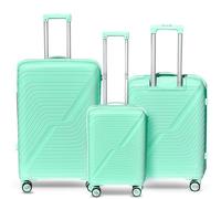 DS-Lux Valigia da viaggio di alta qualità, rigida, trolley trolley a mano, in plastica ABS con serratura TSA, 4 ruote spinner (S-M-L-Set), Verde V3, Set, Set di valigie