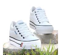 DSAI 2022 Primavera Donna Interna Alzamento Tela Zeppa Sneakers Donna Sneakers Donna Casual Platform Sneakers, bianco, 37 EU