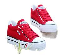 DSAI Scarpe da ginnastica da donna con zeppa in tela rialzata interna primavera 2022 Sneakers da donna Sneakers da donna Casual Platform Sneakers-rosso, 39