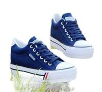 DSAI Scarpe da ginnastica primaverili da donna in tela con zeppa interna rialzata - Blu, 38 EU