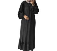 DSAoTeng Abaya - Abito musulmano da donna a maniche lunghe, elegante, in tinta unita, con orlo increspato, leggero, modesto abito da preghiera islamica per Dubai, feste casual, #4, XXL