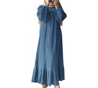 DSAoTeng Abaya - Abito musulmano da donna a maniche lunghe, elegante, in tinta unita, con orlo increspato, leggero, modesto abito da preghiera islamica per Dubai, feste casual, #2, S