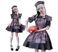 DSAoTeng Abito da cameriera gotico da donna, a maniche corte, in pizzo vittoriano, per cosplay, punk, Lolita, costume retrò, da strega, per feste in maschera, cocktail party, festival (#1, M)