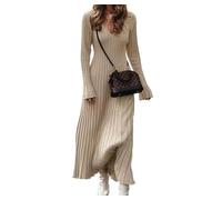 DSAoTeng Abito lungo da donna con scollo a V, aderente, elegante, sexy, casual, a costine, a maniche lunghe, da cocktail, per autunno, inverno, feste, serate, cachi, M