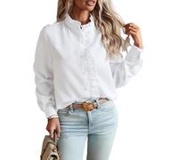 DSAoTeng Camicetta da donna a maniche lunghe con colletto a balze con volant e bottoni, scollo a lupetto, casual, elegante, a righe, top autunnale, abbigliamento da lavoro per ufficio, bianco, M