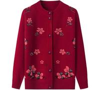 DSAoTeng Cardigan da donna di mezza età e anziani, lavorato a maglia, casual, spesso, aperto sul davanti, per autunno inverno, nonna, madre, Borgogna, 3XL