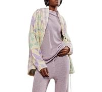 DSAoTeng Cardigan da donna oversize con colletto con bottoni grafici, cappotti, casual, alla moda, colorato, Y2K, maglione a maniche lunghe per autunno inverno, Viola chiaro, Taglia unica