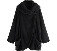DSAoTeng Coperta da donna in pile con cappuccio, felpa con cappuccio con tasche, casual, oversize, comoda, in pile Sherpa, con cappuccio, abbigliamento invernale, Nero , 5XL