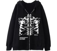 DSAoTeng Felpa con cappuccio con cerniera scheletro gotico Y2K Oversize Giacca Grunge Punk Dark Academia E-Girl Felpa Unisex Donna Uomo, Nero 2, L